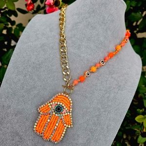 Neon Orange Hand Eye Necklace